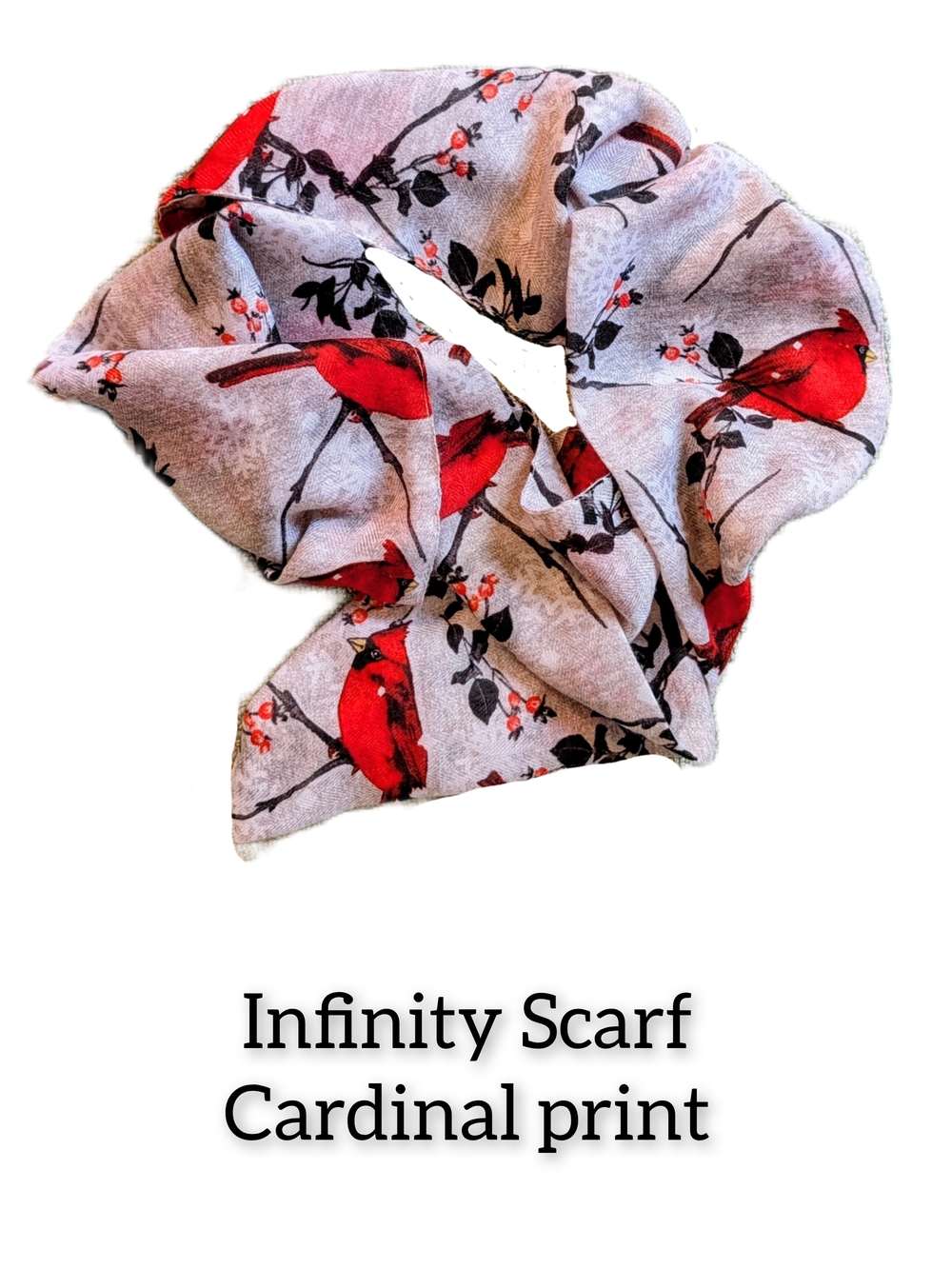 Women's Infinity Scarf with Red Cardinal Print - Lightweight Fashion Accessory